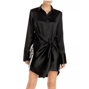 Aqua Tie Front Long Sleeve Dress